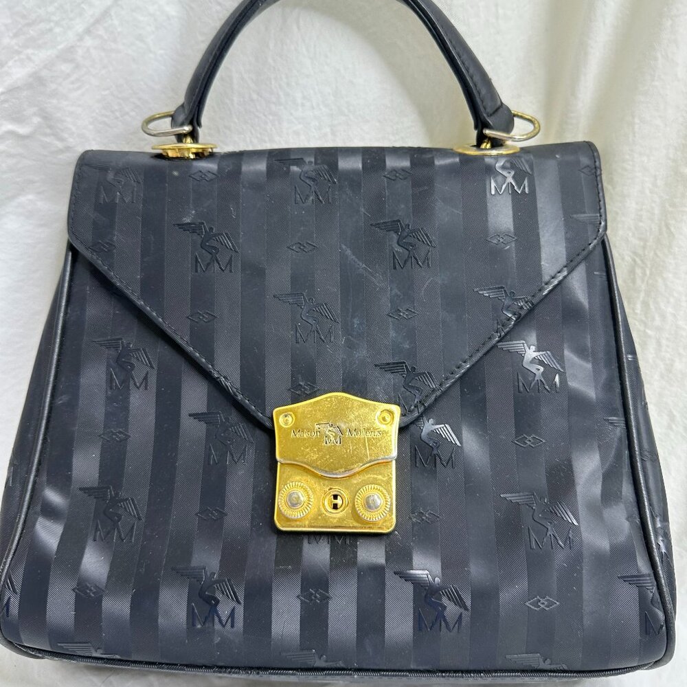 Vtg Maison‎ Mollerus Black Handbag Numbered Gold Tone Clasp Top Handle